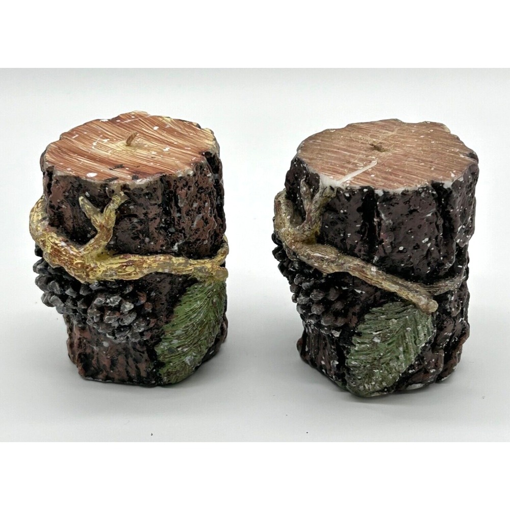 Wax Log Tree Stump Trunk Candle Christmas Set of 2